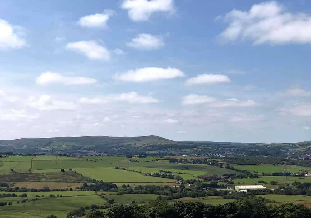 Scenic countryside view from The Dog Inn Belthorn overlooking Lancashire