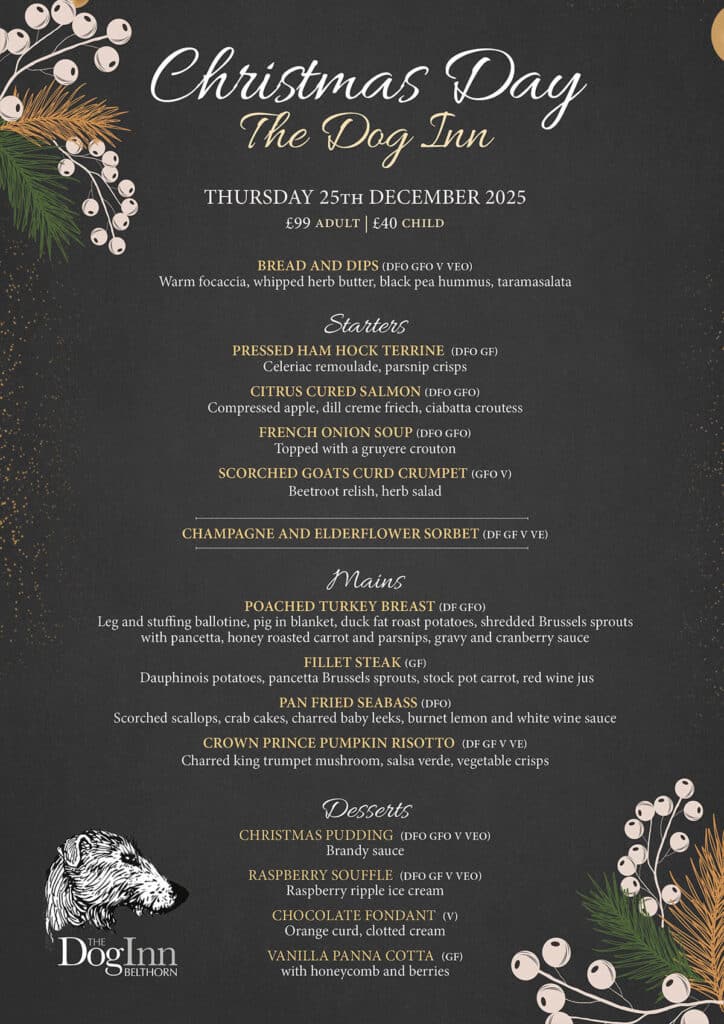 The Dog Inn Belthorn Christmas Day Menu 2025