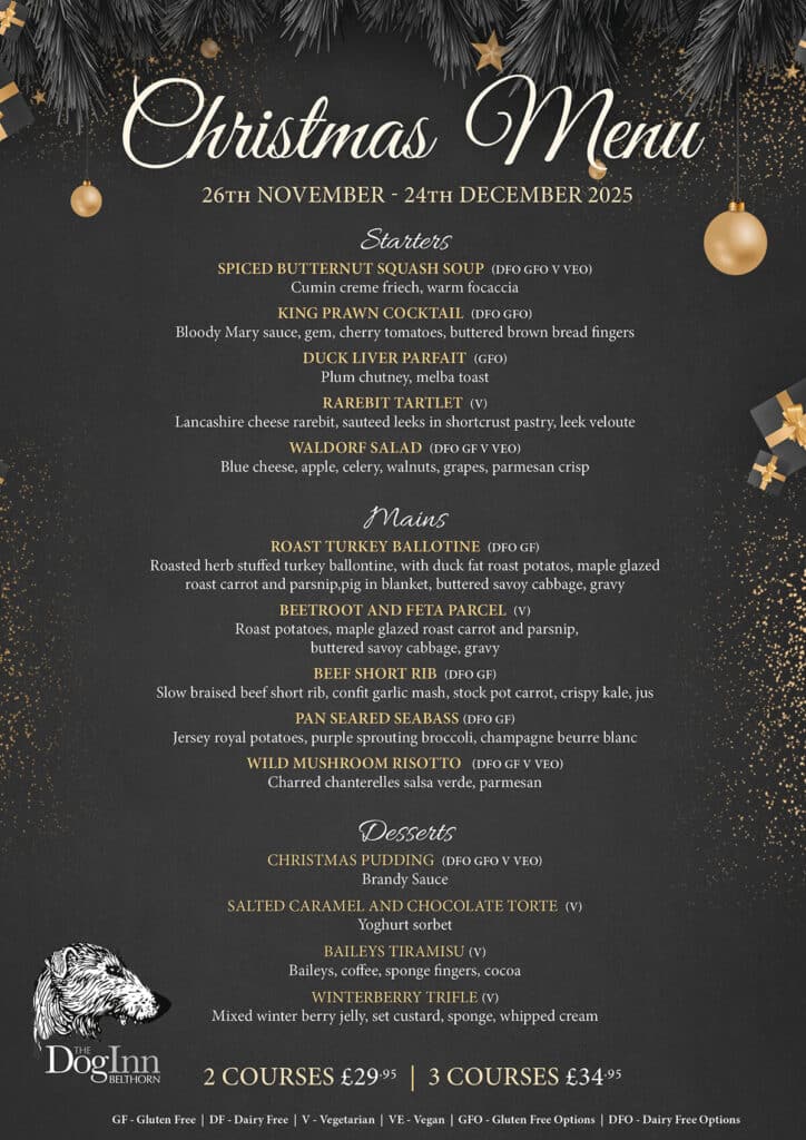 The Dog Inn Belthorn Christmas Menu 2025